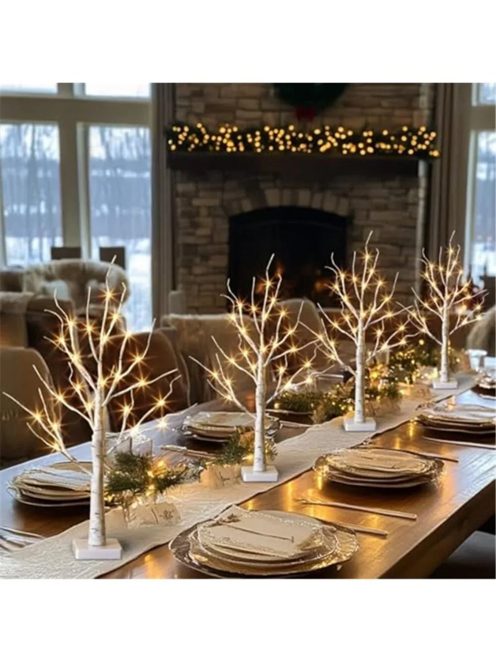 LED Birch Tree Tabletop Decor 4Pack Lighted Artificial Trees Holiday Centerpiece